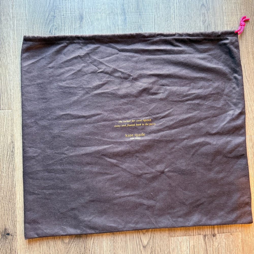 Kate Spade New York Brown Dust Bag Pink Drawstring Coral Lipstick Quote Large